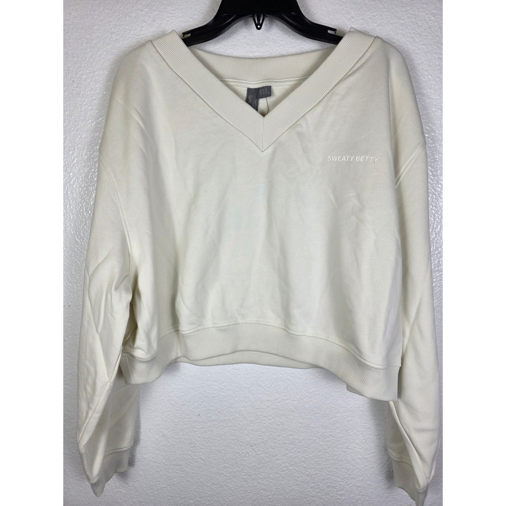 Sweaty Betty Revive Crop V-Neck Sweatshirt Lily White Organic Cotton L/XXL